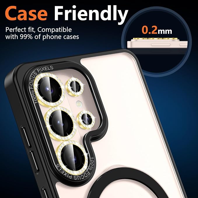 for Samsung Galaxy S26 Ultra Camera Lens Protector, Individual Metal Ring Tempered Glass Lens Cover, [Strong Adsorption] Scratch Resistant Ultra-Thin HD Clear Lens Cover, 1 Set-Gold Diamond - Image 6