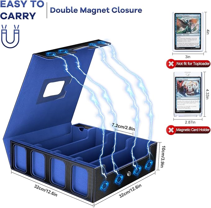 4-Row Trading Card Storage Box, Holds 3200+ Cards [US Patent], Black & Blue | Large Capacity, Portable Handle & Display Windows, Compatible with MTG, Commander, Sports Cards and Other Standard TCG Cards - Image 5
