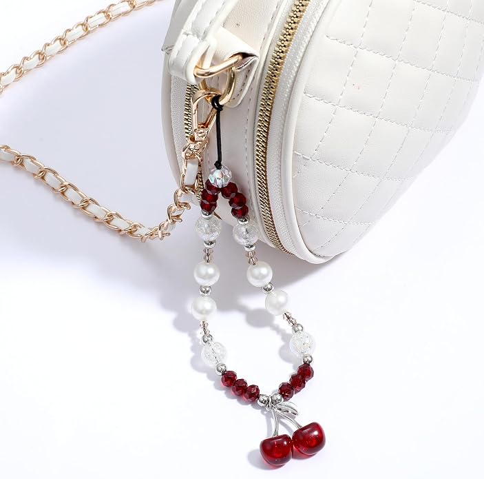 Ouligay Cherry Phone Charm Strap Cute Phones Lanyard Wrist Beaded Camera Strap Wrist Chain String for Bag Case Bags Pendants Decor Chains Small Gifts for Best Friend Sister - Image 3