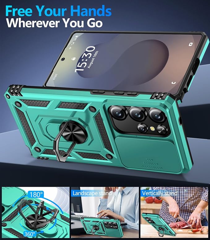 Taisairu for Samsung Galaxy S25 Ultra Case with Screen Protector & Slide Camera Lens Cover, Built-in Magnetic Ring Stand Shockproof Protective Phone Case for Samsung S25 Ultra Case (Mint Green) - Image 3