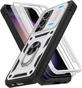 Gritup for Galaxy S23 Phone Case Military-Grade Shockproof with Kickstand | with 2 PCS Screen Protector, Slide Camera Cover, Heavy Duty Outdoor Protection Funda para Galaxy S 23 Cover-White+Black by Gritup