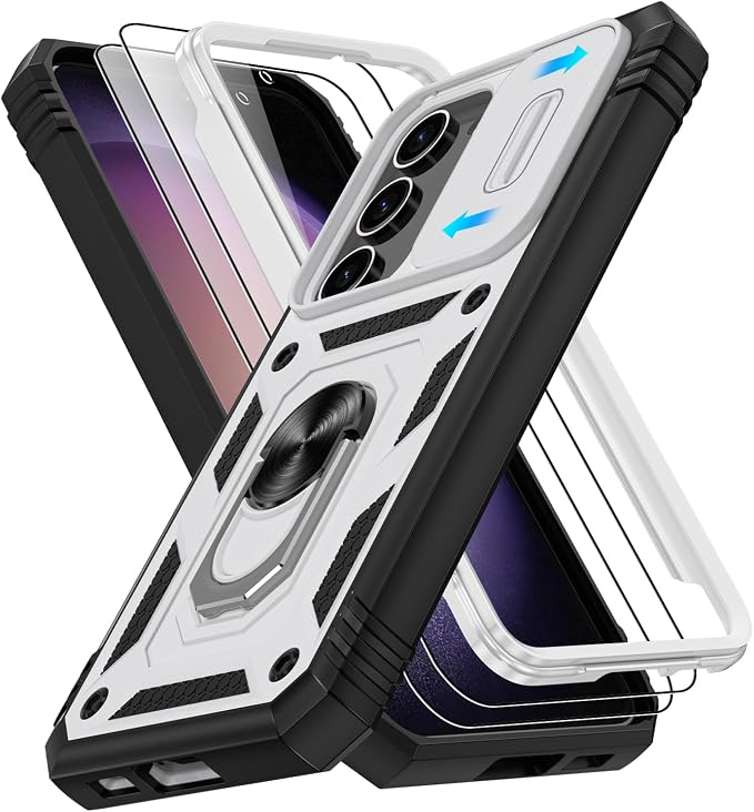 Gritup for Galaxy S23 Phone Case Military-Grade Shockproof with Kickstand | with 2 PCS Screen Protector, Slide Camera Cover, Heavy Duty Outdoor Protection Funda para Galaxy S 23 Cover-White+Black by Gritup