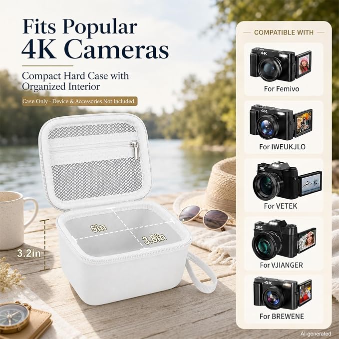 Comecase Vlogging Camera Case for Duluvulu/for VJIANGER 4K Digital Cameras | Mesh Pocket for Charging Cables and Batteries, Travel Storage for Vloggers, Parties and Camping (White) - Case Only - Image 2
