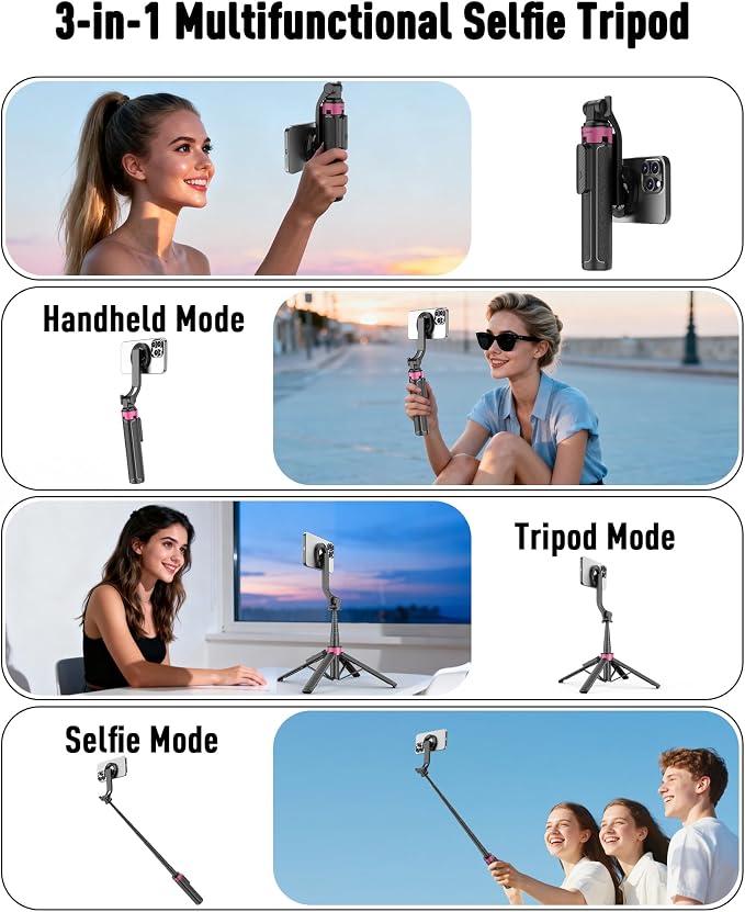 37''Magnetic Phone Tripod, Portable Selfie Stick Tripod & 4-Leg Base | 360° Rotation, 3-in-1 Magsafe Tripod with Wireless Remote for iPhone17 Pro Hands-Free Video Recording, Gym Workout,Travel - Image 3