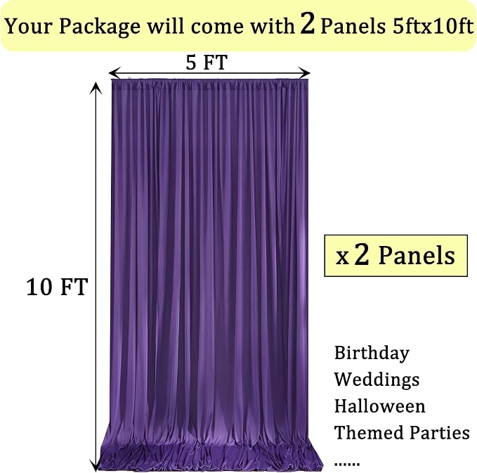 10ft x 10ft Wrinkle Free Purple Backdrop Curtain for Parties, Polyester Backdrop Drapes Panels 2 Panels 5x10ft for Photography Background Wedding Birthday Baby Shower Mermaid Party - Image 6