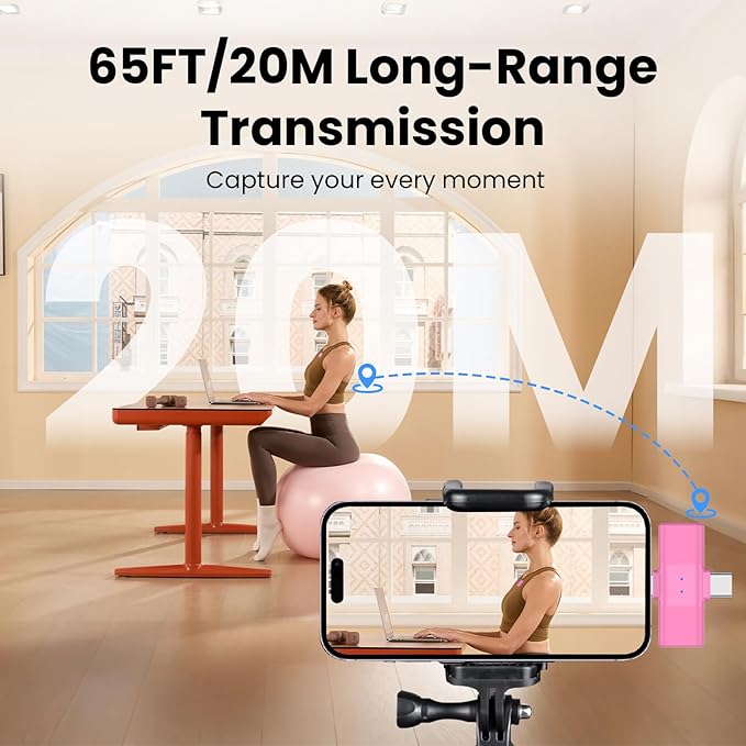 Pink Wireless Lavalier Microphone for iPhone, Noise Cancelling | Crystal clear audio with noise reduction, plug and play with Lightning connector, perfect for TikTok and vlog - Image 6