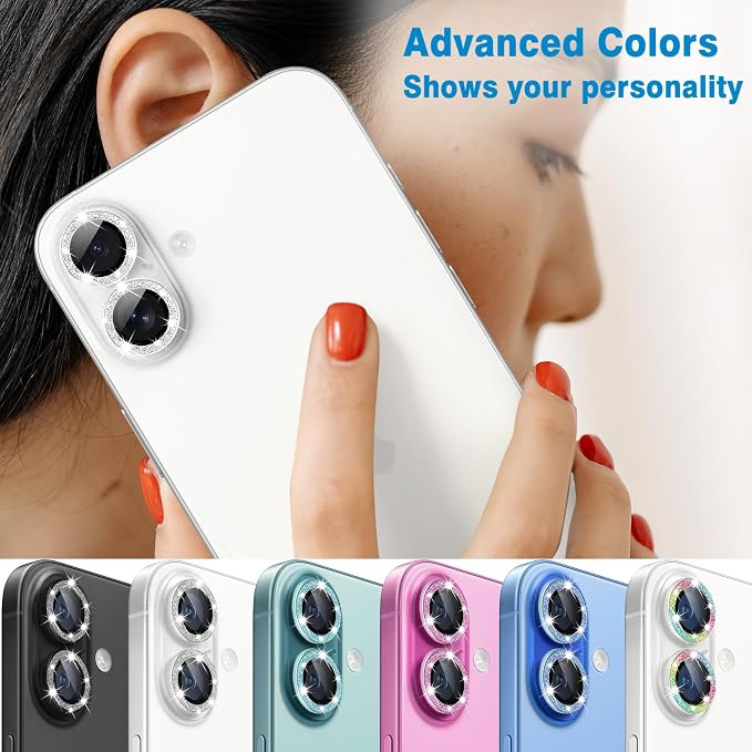 Designed for iPhone 16 and 16 Plus Camera Lens Protector, Bling Glitter Diamond Lens Cover 9H Tempered Glass Camera Cover Anti Scratch Shockproof Screen Protector - Image 7