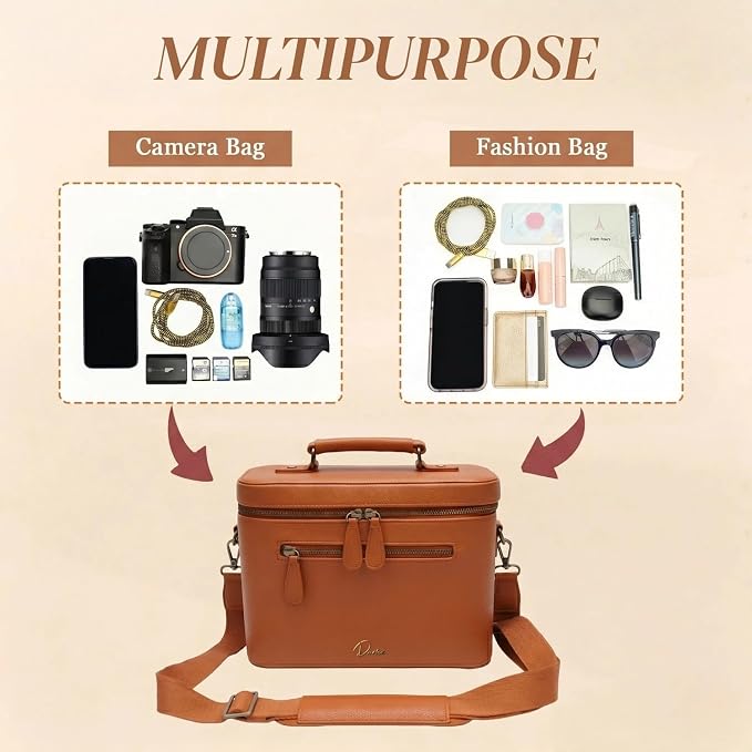 Camera Sling Bag, Waterproof PU Leather Crossbody Camera Case for Photographers, Small Shoulder Bag Compatible for Canon Nikon Sony (Brown) - Image 4