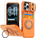for iPhone 17 Pro Wallet Case with Card Holder Slide Camera Cover Ring Stand Kickstand Heavy Duty Protective Case with Screen Protector for iPhone 17 Pro (Orange) by Benbenjaytek
