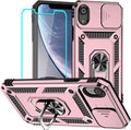HNHYGETE for iPhone XR Phone Case with HD Screen Protector: [Military Grade 20ft. Drop Tested] Slide Camera Cover Ring Shockproof Protective Phone Case for - iPhone XR (Rose Gold) by HNHYGETE