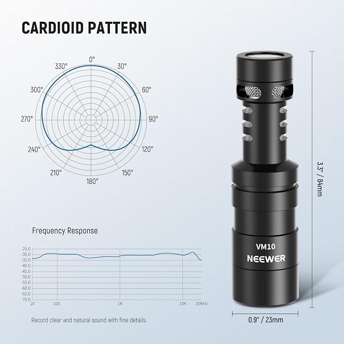 NEEWER Plug & Play Vlog Microphone, 20-20KHz Mini Supercardioid Mic with 3.5mm TRS, USB C OTG Cable, Shock Mount, Windscreen Compatible with iPhone 16 15 14 Samsung S24 Android Tablet Mac Camera, VM10 | 20-20KHz, Compatible with Sony Canon Nikon iPhone... - Image 3