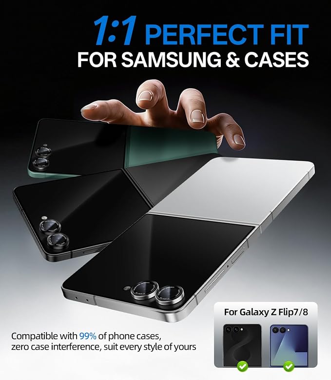 HelloDeere for Samsung Galaxy Z Flip 8 Camera Lens Protector, Military-Grade 9H+ Tempered Glass with AR Optical Tech HD Anti-Glare Anti-Scratch Metal Individual Ring Easy Install Case Friendly, Silver - Image 6