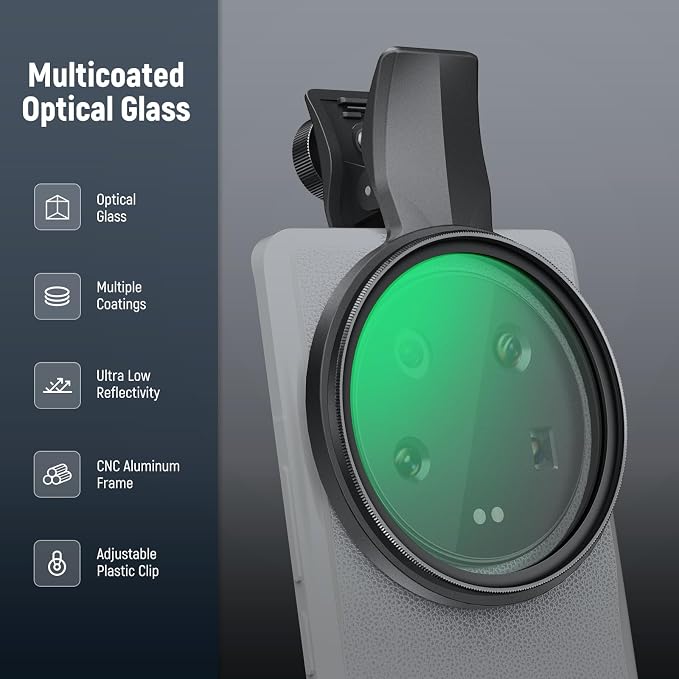 NEEWER 67mm Clip On Black Diffusion 1/4 Filter for Mist Cinematic Effect, Photography Camera Lens Accessories Kit Compatible with Android Samsung S25 Ultra Google Pixel Huawei Xiaomi, FL-B20 - Image 7