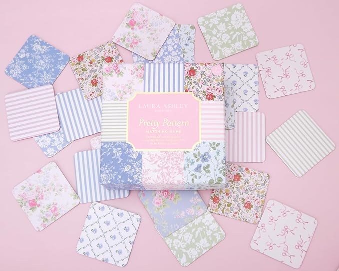 Laura Ashley Pretty Pattern Matching Game – 52 Floral Memory Cards in Decorative Gift Box – Classic Matching Game – Cognitive Brain Training & Family Fun | Pretty & Vintage Floral Designs, Decorative Storage Box with Ribbon Pull, Standard Card Size, Sm... - Image 2