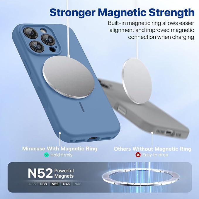 miracase Magnetic for iPhone 16 Pro Case, [Soft Anti-Scratch Microfiber Lining], Compatible with MagSafe, Liquid Silicone Case Shockproof Drop Protection Phone Case for 16 Pro,Glass Blue | Compatible with MagSafe, Soft Microfiber Lining, Liquid Silicon... - Image 4