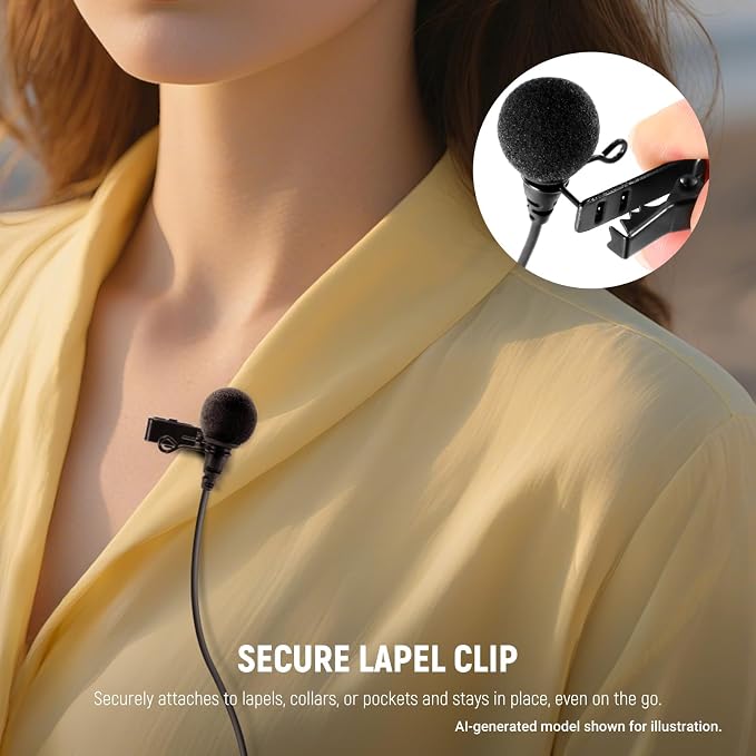NEEWER LM8 ø4mm Mini Lavalier Microphone (2 Pack), Clip On Wired Condenser | Lapel Lav Mic Set, with 5ft/1.5m 3.5mm TRS Connector, Compatible with DJI Mic 2 Rode Wireless Go II CM28 CM31, and Camera - Image 6