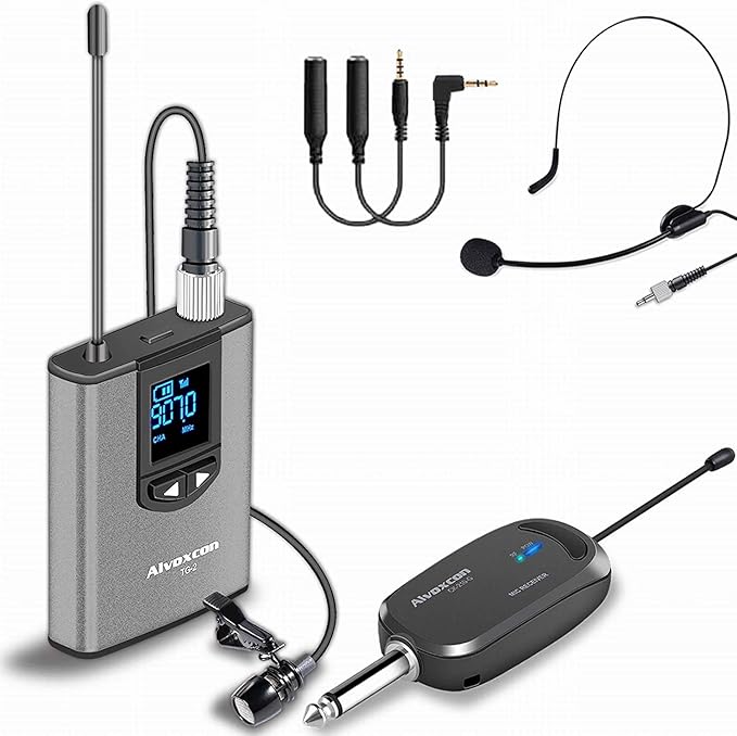 Alvoxcon Wireless Headset Lavalier Microphone System Wireless Lapel Mic Best for iPhone, DSLR Camera, PA Speaker, YouTube, Podcast, Video Recording, Conference, Vlogging, Church, Interview, Teaching by Alvoxcon