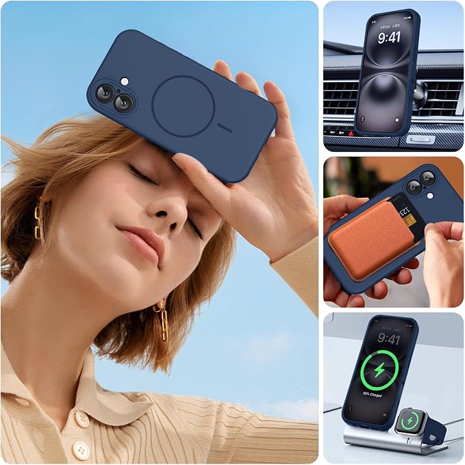 Miracase Silicone & Magnetic for iPhone 16 Case, Dark Blue | Compatible with MagSafe, Anti-Scratch Microfiber Lining, Liquid Silicone Case Shockproof Drop Protection Phone Case for 16 - Image 6
