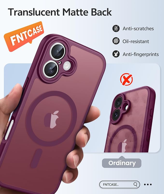 FNTCASE for iPhone 17 Case, Compatible with Magsafe, Glass Screen Protector | Full Camera Protection, Translucent Matte, 14FT Military Grade Drop Proof, Shockproof Protective Phone Cover, Wine Red - Image 6