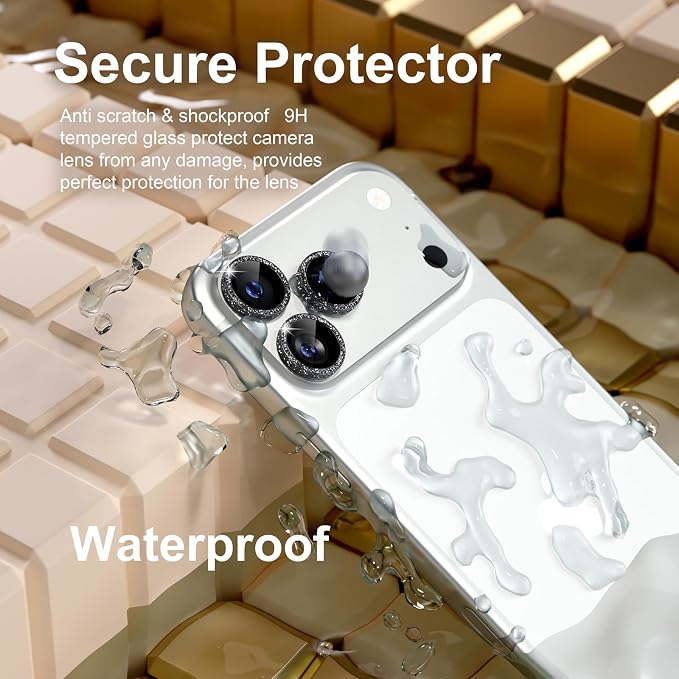Misea Camera Lens Protector for iPhone 17 Pro Max/17 Pro, Black Glitter | Bling Upgraded Look, 9H Tempered Glass Individual Metal Camera Cover, Anti-Scratch, for iPhone 17/16/15/14 Pro Max/Pro - Image 3