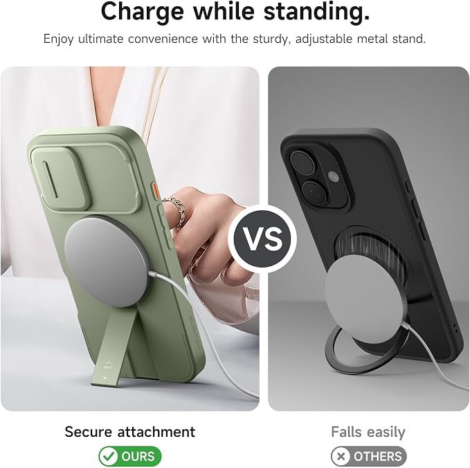 SURITCH for iPhone 16 Case with Magnetic Camera Slide Cover and Adjustable Kickstand, Compatible with MagSafe, Shockproof Bumper Case Slim Protective Cover 6.1 Inch, Green - Image 5