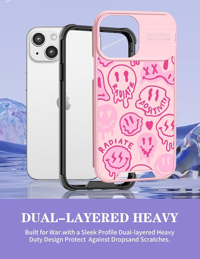 (2in1 for iPhone 13 Case Face Cute Women Phone Cover Distorted Smile Design with Slide Camera Cover Protective Unique Teen Cases for iPhone13 6.1'' - Image 5