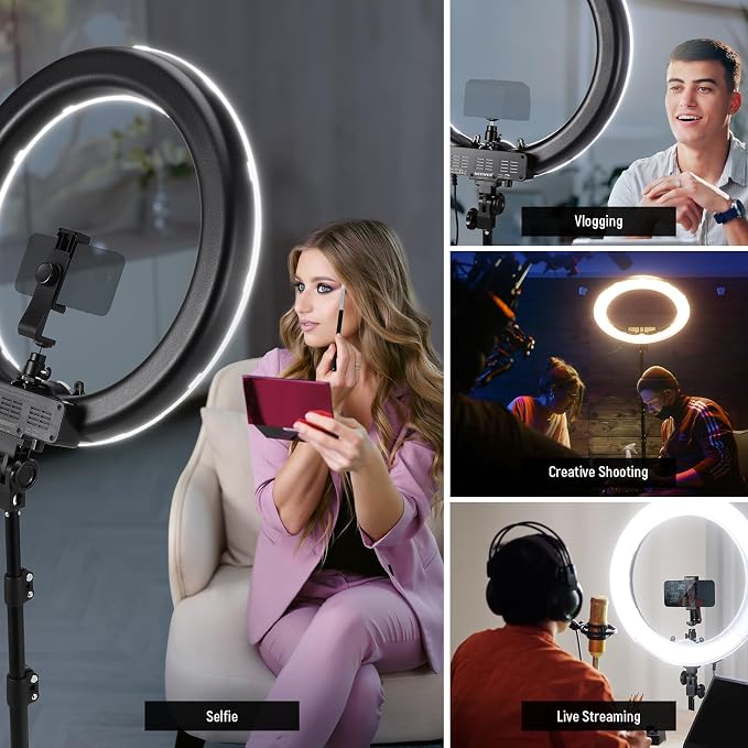 NEEWER 55W 18"/45cm Ring Light Kit [New Version], with Tripod Stand, RL-18 | 5600K Dimmable LED Ringlight, Phone Holder for iPhone, Lighting for Selfie Makeup Lash Tattoo Studio Photo Video Recording - Image 5