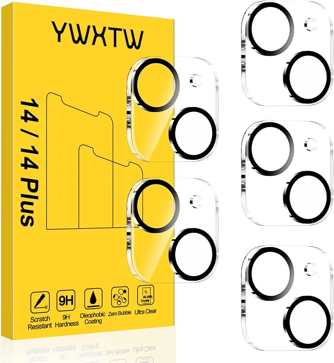 YWXTW [5 Pack Designed for iPhone 14 Camera Lens Protector, for iPhone 14 Plus Camera Lens Protector, Night Shooting Mode, Anti Scratch HD Clear 9H Hardness Tempered Glass by YWXTW