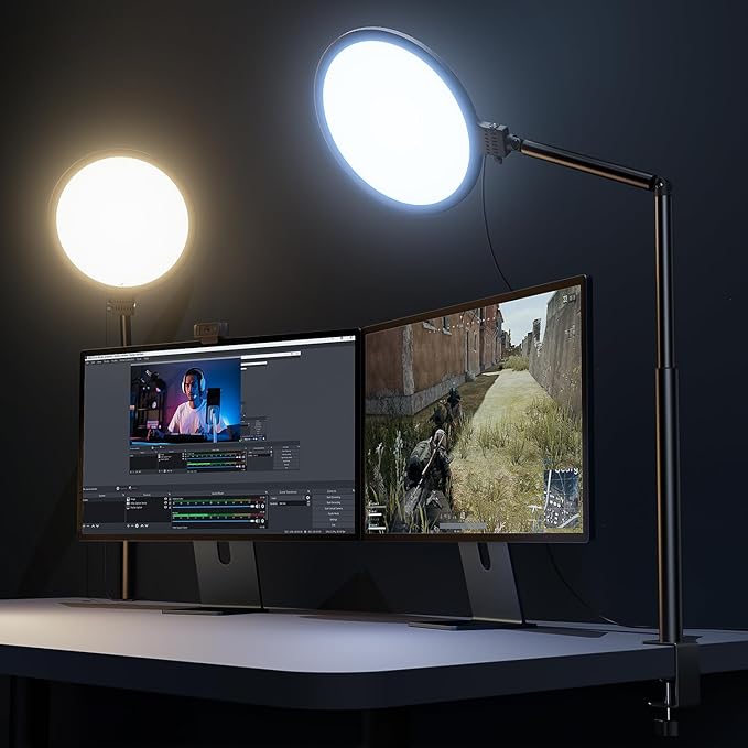 10.2" Desk Ring Light with Stand, 360° Rotate Desk Lamps for Home Office with C-Clamp, Flexible Height Desk Light, Adjust Arm Ring Light for Desk, Podcast, Gaming, Recording, Zoom Lighting by Weilisi