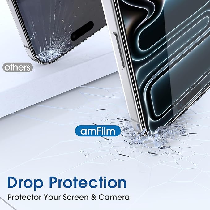 amFilm OneTouch for iPhone 17 Pro Screen Protector 6.3'' Tempered Glass | Auto-Alignment, 30s Install, Bubble Free, Scratch & Drop Protection, HD Clear, Camera Lens Protector[2+2 Pack] (17P-6.3'') - Image 6