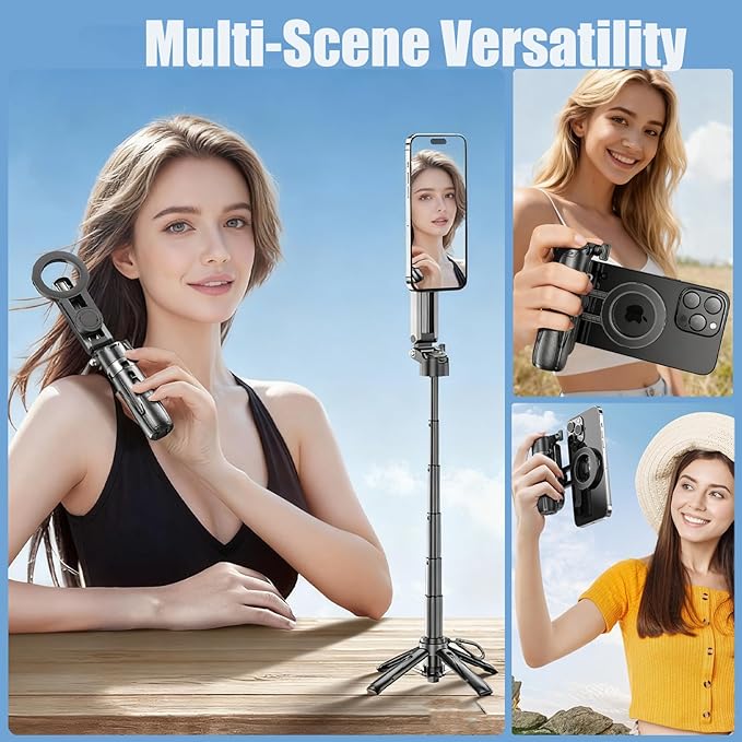 4 in 1 Magnetic Tripod Pocket Selfie Stick Extends to 1.5ft | Portable Camera Grip Handle, Strong Magnetic, Compact, Detachable Remote Control for Selfies/Vlogging/Live Streaming/Travel - Image 6
