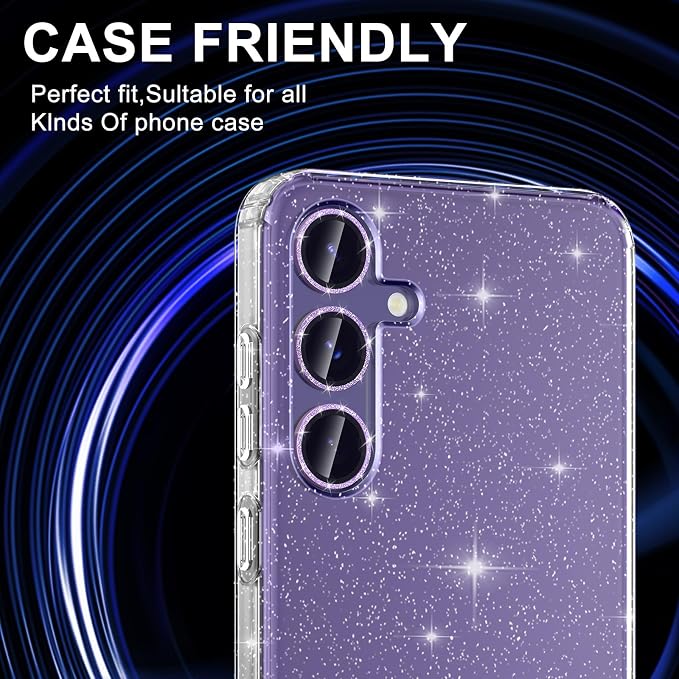 for Samsung Galaxy S23 FE Camera Lens Protector, Individual Metal Ring Tempered Glass Lens Cover, [Strong Adsorption] Scratch Resistant Ultra-Thin HD Clear Lens Cover, 1 Set-Purple Sparkly - Image 5