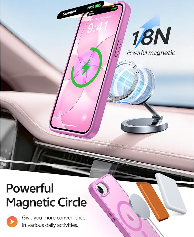 FNTCASE for iPhone 17e/ iPhone 16e Case, Fit for Magsafe, Screen Protector | Translucent Matte Magnetic Back, 14FT Military Grade Drop Protection, Shockproof Protective Phone Cover, Pink - Image 3