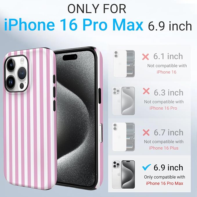 TPU Phone Case for iPhone 16 Pro Max, MagSafe Wireless Charging Compatible, Shockproof Slim Fit Protective Cover with Anti-Yellowing & Raised Camera Protection (Pink Stripe, iPhone 16 Pro Max) - Image 2