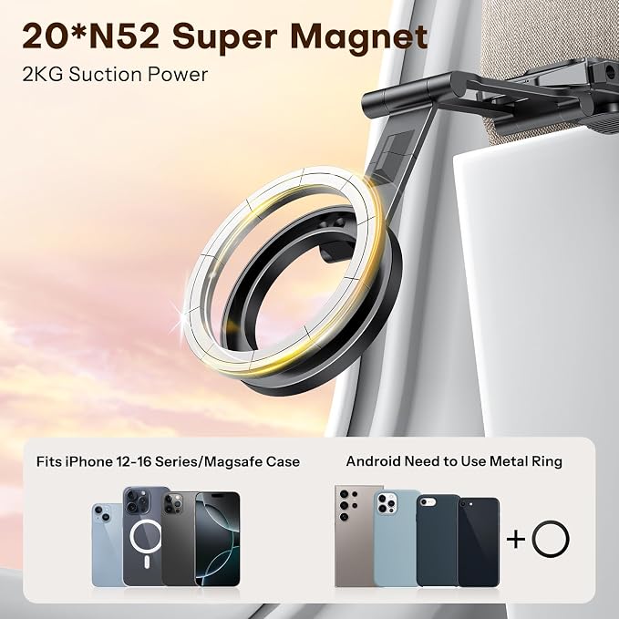 OMOTON TP02 [360° Rotating] Stable Clip Magnetic Phone Tripod for iPhone 17 | Aluminum Cell Phone Stand, Back Magnet Base, Fold 3-Adjustment, Women Men Gift, Fits Vlog, Gym, Travel Essentials Accessories - Image 2