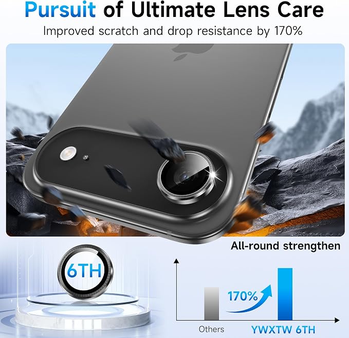 YWXTW Camera Lens Protector for iPhone Air, Individual Anti Scratch Metal Ring Tempered Glass Camera Screen Protector for iPhone Air Accessories, Case Friendly (Black) - Image 3