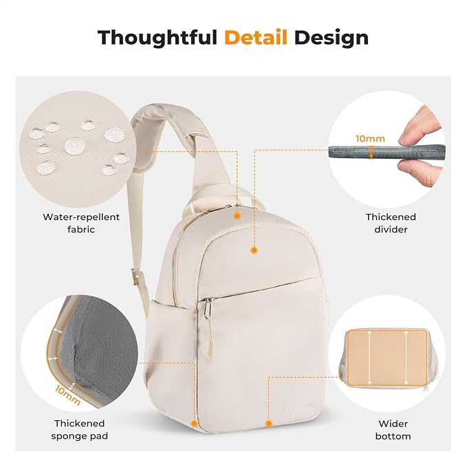 K&F CONCEPT Camera Sling Bag, Compact Crossbody Bag for DSLR Mirrorless | Lightweight Fabric, with Tripod Holder, Quick Access & Custom Dividers, Men & Women, for Sony Canon Nikon, Beige, BS06 - Image 4