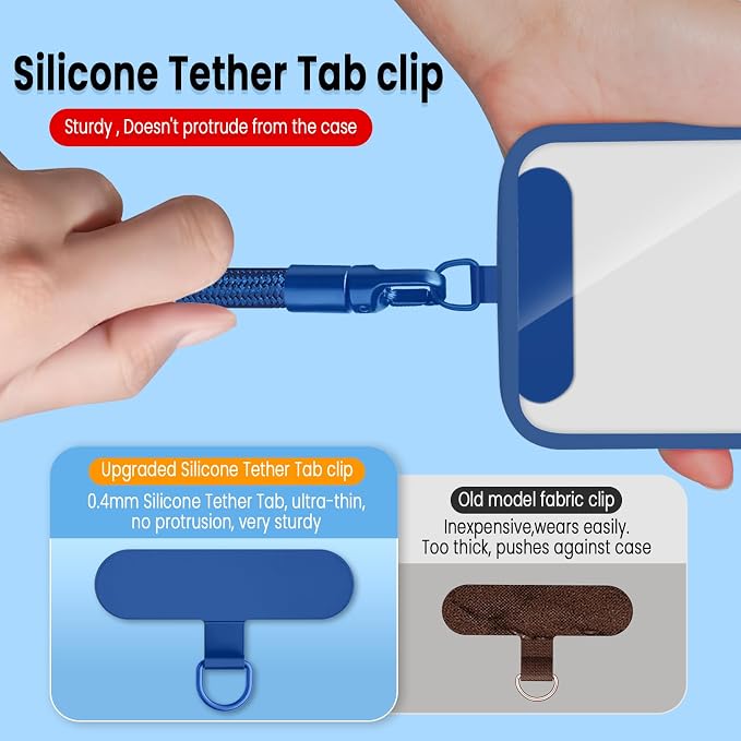 Phone Wrist Strap Lanyard Hand Universal Adjustable Phone Finger Grip Wristlet with 3 Patches Tether Anti Theft for iPhone 16 Pro Max 15 14 Charms for Keychain USB Flash Drive Wallet ID Name Tag Blue - Image 3