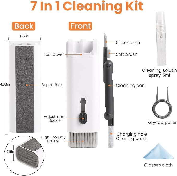 7 in 1 Electronic Cleaner kit, Cleaning Kit for Monitor Keyboard Airpods MacBook iPad iPhone iPod, Screen Dust Brush Including Soft Sweep, Swipe, Airpod Cleaner Pen, Key Puller and Spray Bottle - Image 2