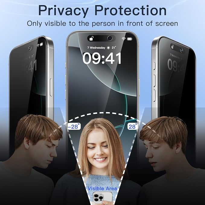 JETech Privacy Screen Protector for iPhone 16 Pro, 2+2 Pack | Anti-Spy Tempered Glass, with Camera Lens Protector, Easy Installation Tool - Image 3