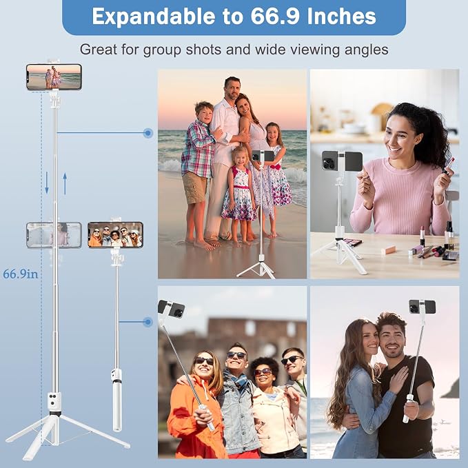 Selfie Stick Tripod with Fill Light, Phone Selfie Stick,Durable Stainless Steel Design,Bluetooth Remote Control,and Stable Three-Legged Support for Live Broadcasts,Video Shooting (White) - Image 4