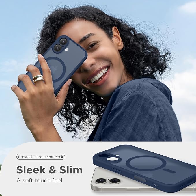 CAPRARO for iPhone 16 Case, Compatible with MagSafe Navy Blue | Upgraded [Full Camera Protection] Protective Translucent Matte Women Girl Magnetic Phone Case Cover, Navy Blue - Image 7