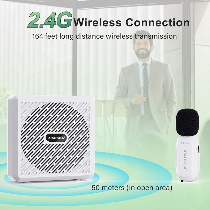 Wireless Lavalier Microphone with Voice Amplifier for Teachers | Bluetooth Speaker with Lapel Mic, Charging Portable Mini Mics, 2.4G Clip Microphones System for Tour Guides Fitness Meetings - Image 2
