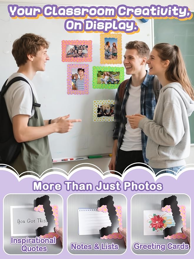 12Pcs Magnetic Picture Frames for 4"x6" Photo, Locker Accessories for Girls | 6 Colors, Cute Back to School Gifts, Classroom Decorations Supplies, Refrigerator Decor, Daisy - Image 4