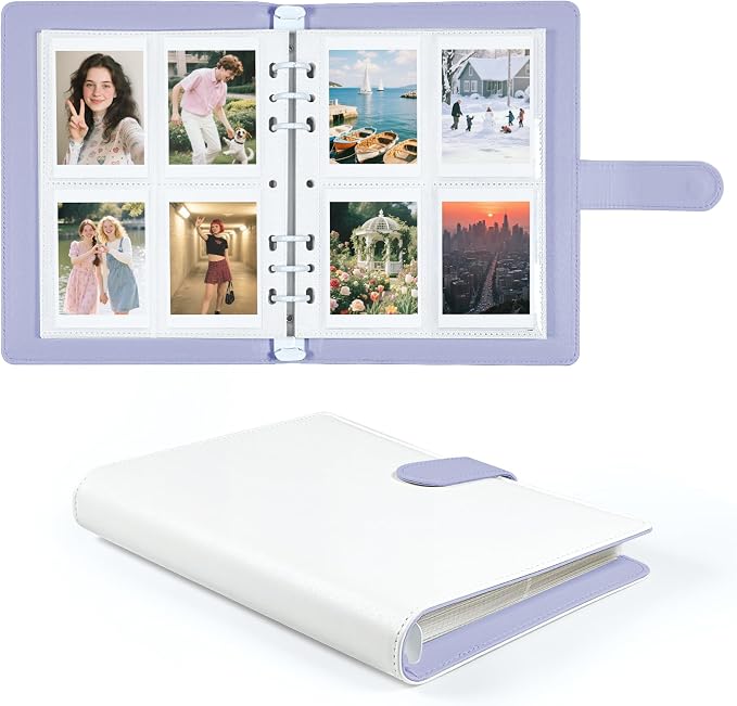 2x3 Photo Album,Refillable PU Leather A5 Photocard Binder with Adjustable Page,200 Pockets for Fujifilm Instax Mini 12 11 9 40 99 90 8 7 Evo LiPlay,Polaroid Snap PIC-300 Z2300 Instant Cameras (Purple) by WITHYU