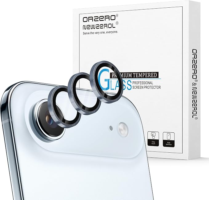 Orzero (3 Pack) Camera Lens Protector Compatible for iPhone Air 2025 / iPhone 17 Air, Protector de Cámera Individual 3D Alloy Metal Ring Glass Cover CD Pattern Case Friendly - Light Blue by JumpIntoOrzeroLet%E2%80%99sExploreLikeNeverBefore