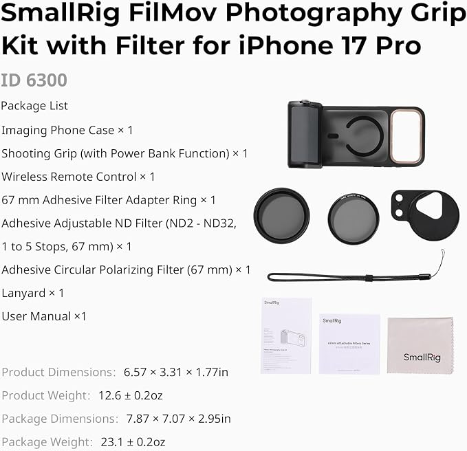 SMALLRIG FilMov Photography Grip Kit w/Filter for iPhone 17 Pro, Ergonomic Grip with Shutter & Zoom, Built 3400mAh Battery Wireless Remote, Phone Creator Kit for Filmmaking, Selfie, YouTube - 6300 - Image 8