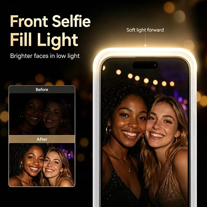 for iPhone 16 Case with Selfie Light, 3 Color Modes (White) | Compatible with MagSafe,Brightness Control, Memory Setting, USB-C Light Charging, Cable Included - Image 2