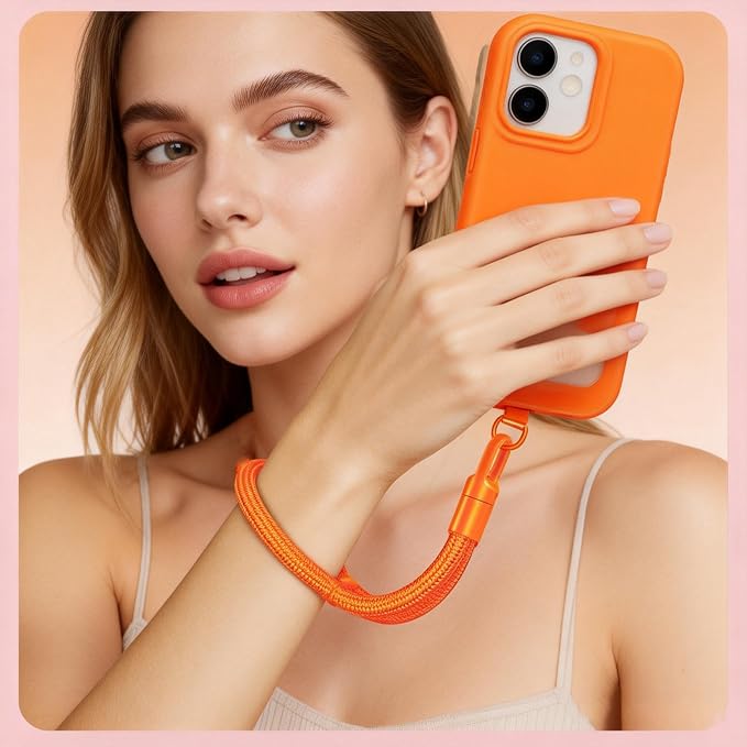 Phone Wrist Strap Lanyard Hand Universal Adjustable Phone Finger Grip Wristlet with 3 Patches Tether Anti Theft for iPhone 16 Pro Max 15 Charms for Keychain USB Flash Drive Wallet ID Name Tag Orange - Image 4