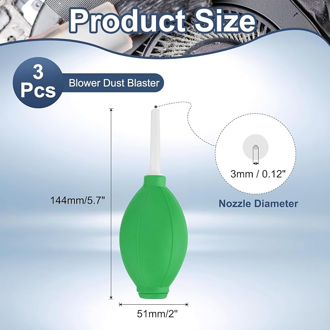 PATIKIL Soft Tip Air Blower Dust Blaster, 3 Pcs Rubber Bulb Air Pump Dust Blower Cleaner Cameras Lens Cleaning Tool with Long Nozzle for Camera Lens Computer Keyboard, Green/White - Image 2